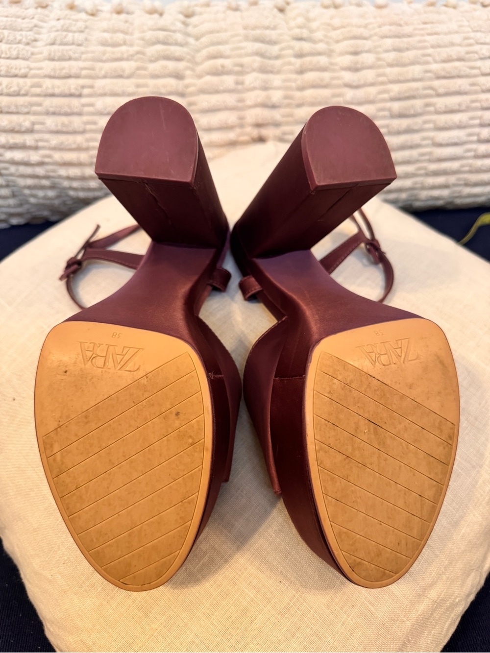 Zara Light Plum Satin Platform Block Heel Sandals - Picture 9 of 9